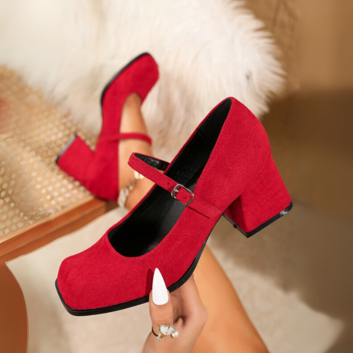 Viktoria Oktoberfest Pumps | Festliche Wildlederlook-Spangenpumps mit Schnalle für Damen