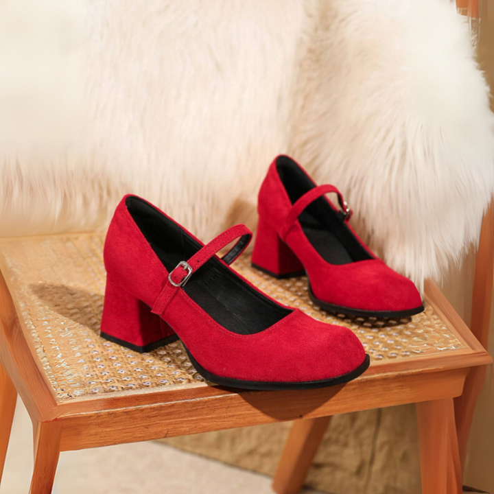 Viktoria Oktoberfest Pumps | Festliche Wildlederlook-Spangenpumps mit Schnalle für Damen