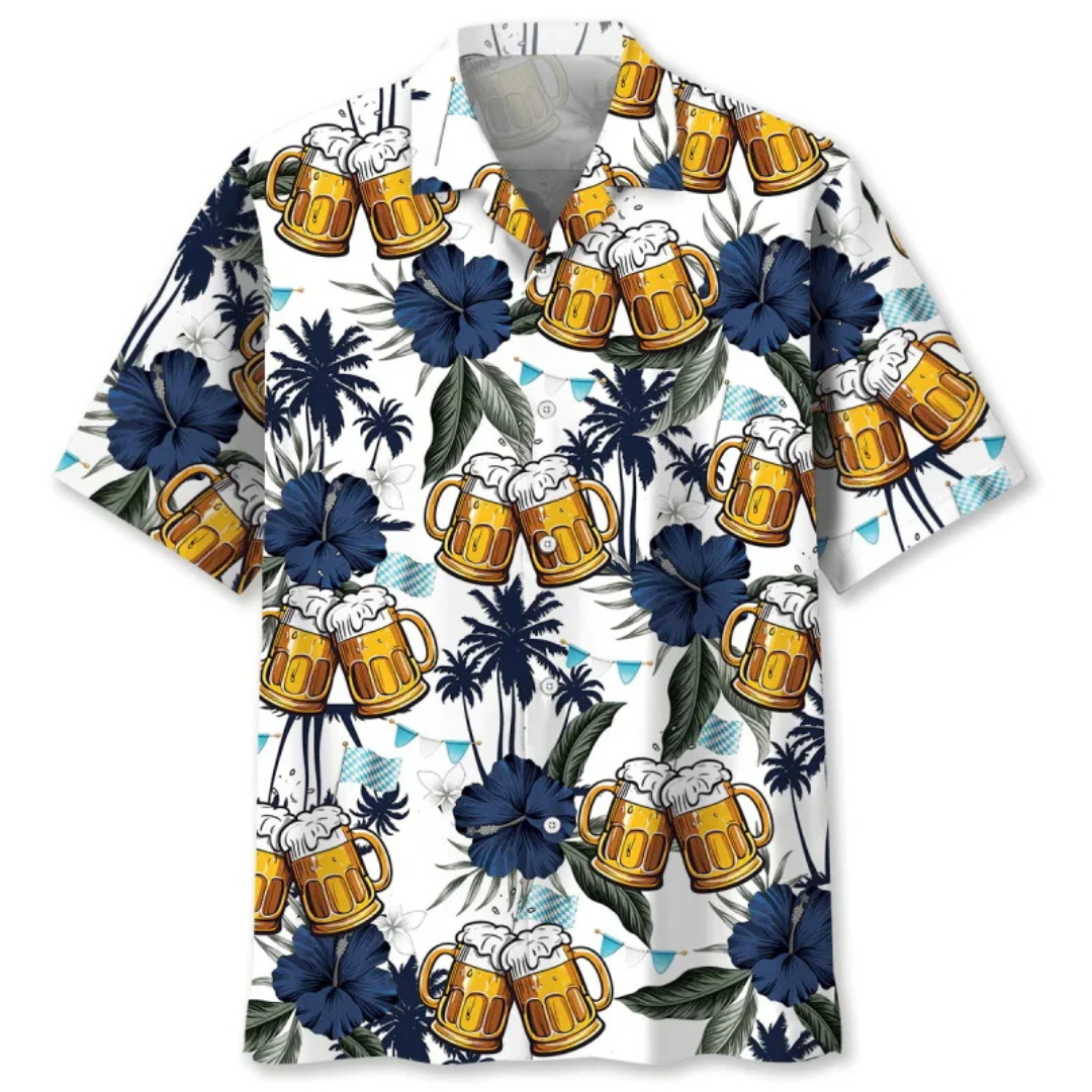 Klaus Oktoberfest Hawaiihemd | Bier Hawaii-Shirt mit tropischem Bierkrug-Print für Herren