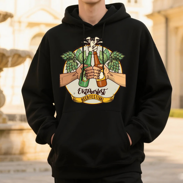 Benedikt Oktoberfest Kapuzenpullover | Traditioneller Bierfest Pulli mit Hopfen-Motiv für Herren