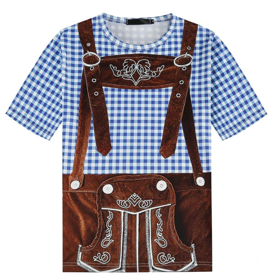 Michael Oktoberfest T-Shirt | 3D-Lederhosen-Print T-Shirt mit Hosenträger-Design für Herren