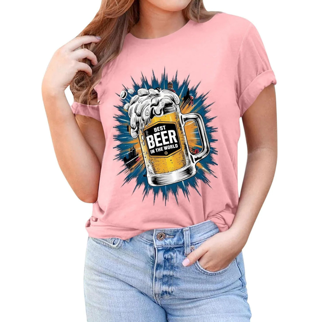 Petra Oktoberfest T-Shirt | Dynamisches Bierfest Shirt mit Bierkrug-Burst für Damen