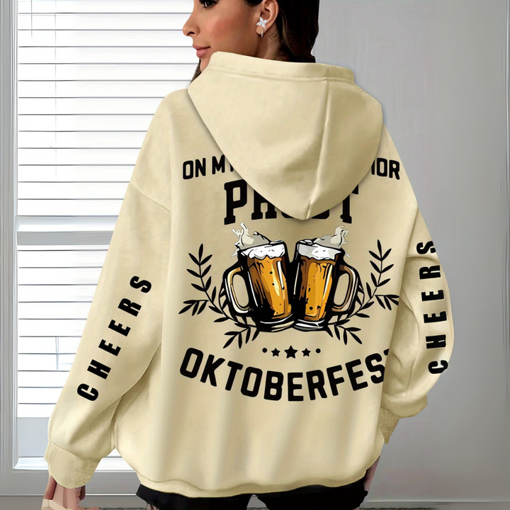 Gisela Oktoberfest Kapuzenpullover | Oversized Bierfest Pulli mit Rücken-Print für Damen