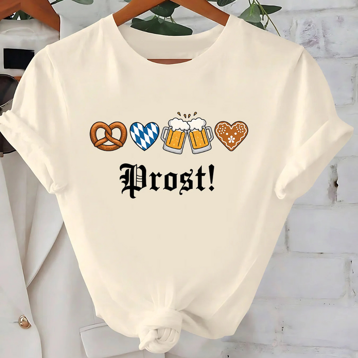 Greta Oktoberfest T-Shirt | Klassisches Bierfest Shirt mit Prost-Symbolen für Damen