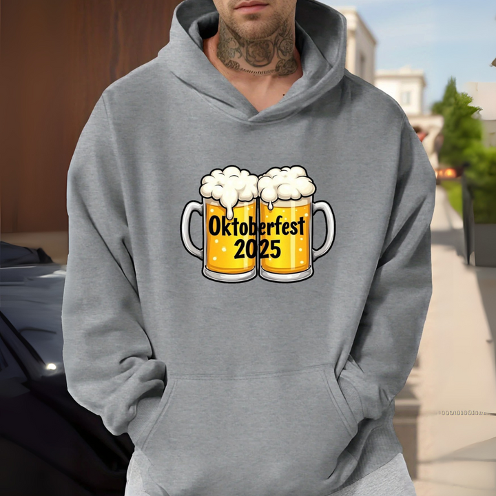 Maximilian Oktoberfest Kapuzenpullover | Klassischer Bierfest Pulli mit Doppel-Bierkrug-Motiv für Herren
