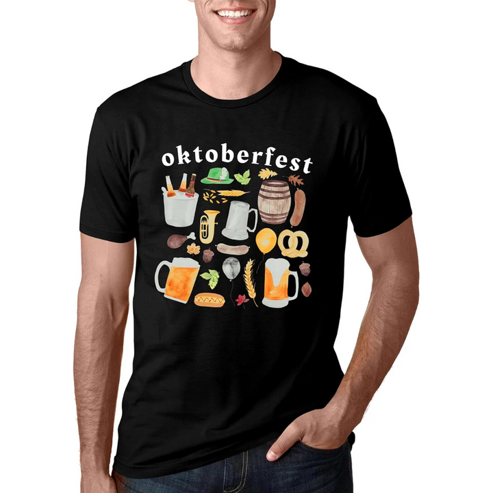 Markus Oktoberfest T-Shirt | Vielseitiges Bierfest Shirt mit Icon-Sammlung für Herren
