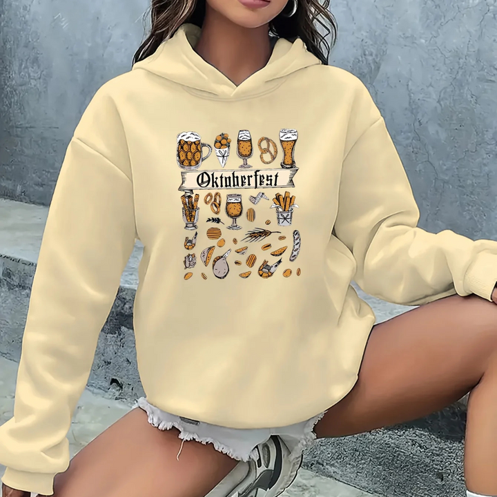 Helga Oktoberfest Kapuzenpullover | Vielseitiger Bierfest Pulli mit Icon-Sammlung für Damen