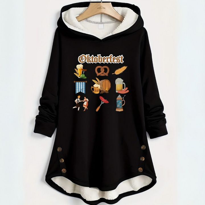 Brunhilde Oktoberfest Kapuzenpullover | Langer Bierfest Pulli mit Tradition-Motiv für Damen