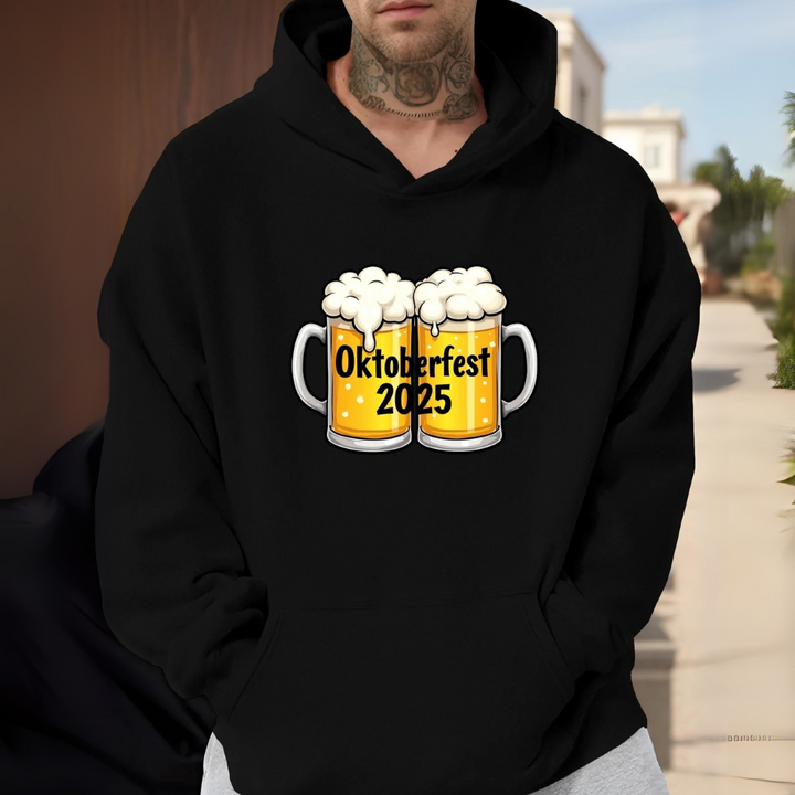 Maximilian Oktoberfest Kapuzenpullover | Klassischer Bierfest Pulli mit Doppel-Bierkrug-Motiv für Herren