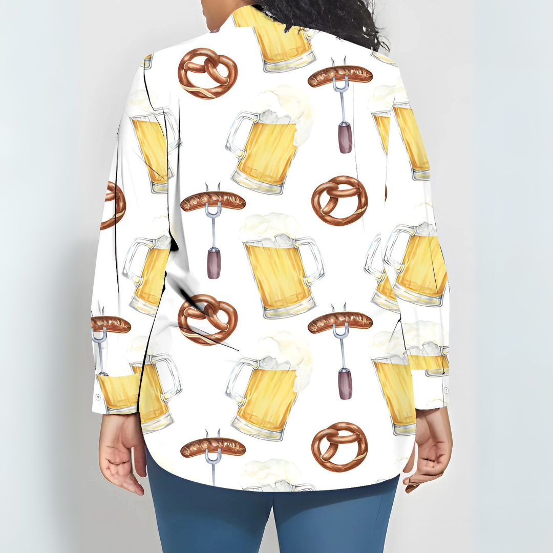 Ingrid Oktoberfest Bluse | Lässige Bierfest Hemdbluse mit Allover-Print für Damen
