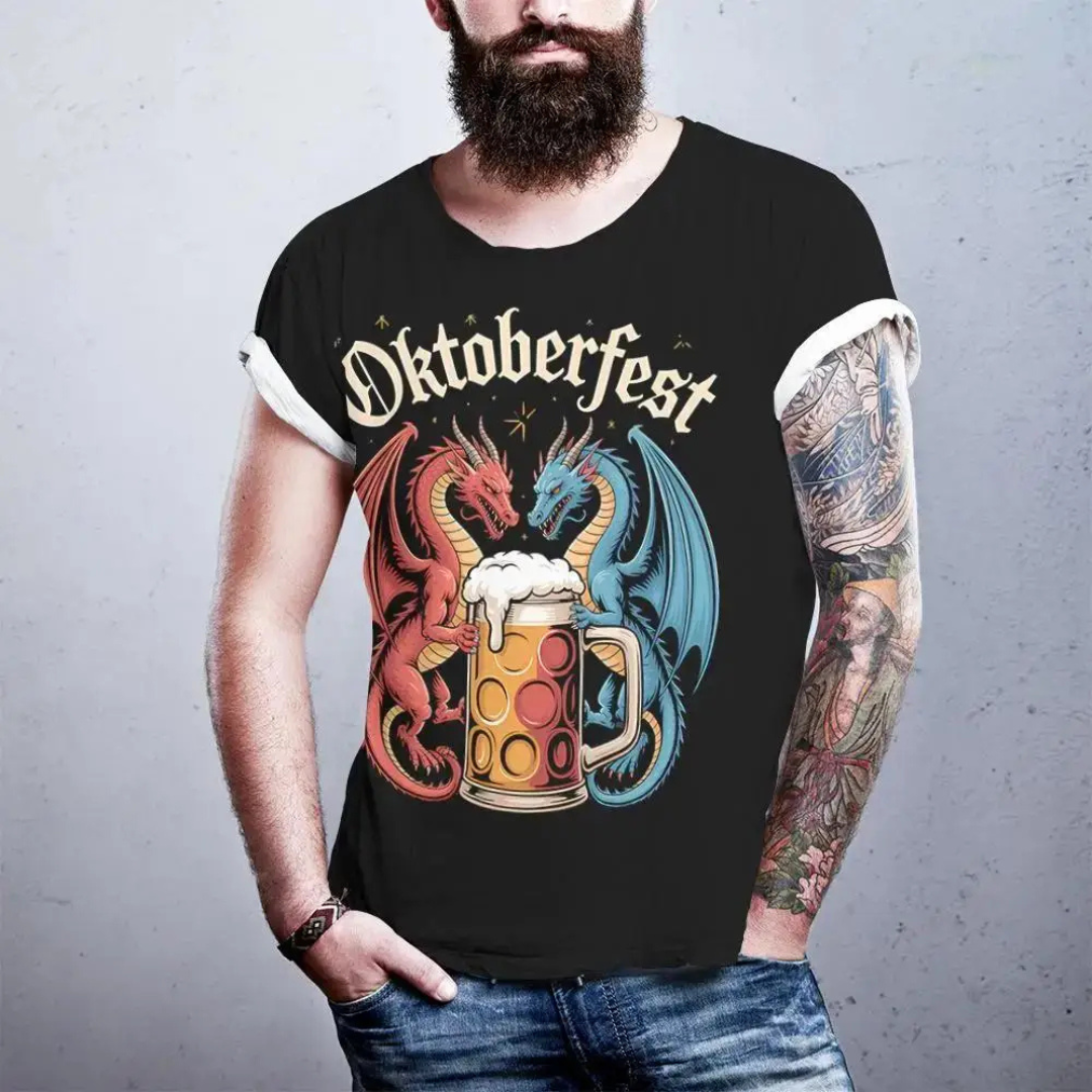 Unisex Oktoberfest T-Shirt | Drachen-Design T-Shirt mit Bierkrug-Motiv