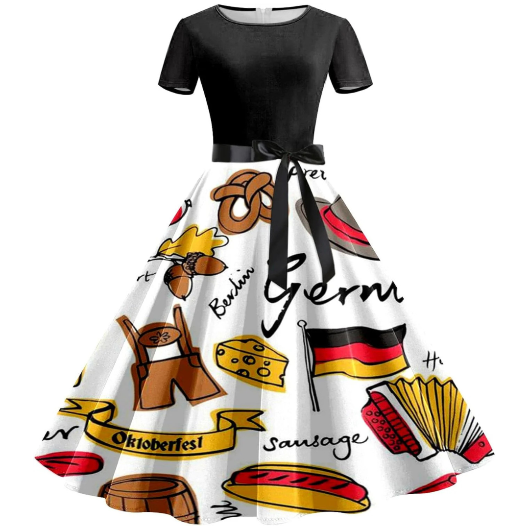 Klara Oktoberfest Kleid | Festliches Swing-Kleid mit Bierkrug-Print für Damen