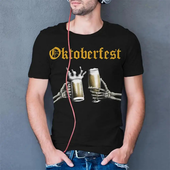 Unisex Oktoberfest T-Shirt | Skelett-Hände T-Shirt mit Bierkrug-Motiv