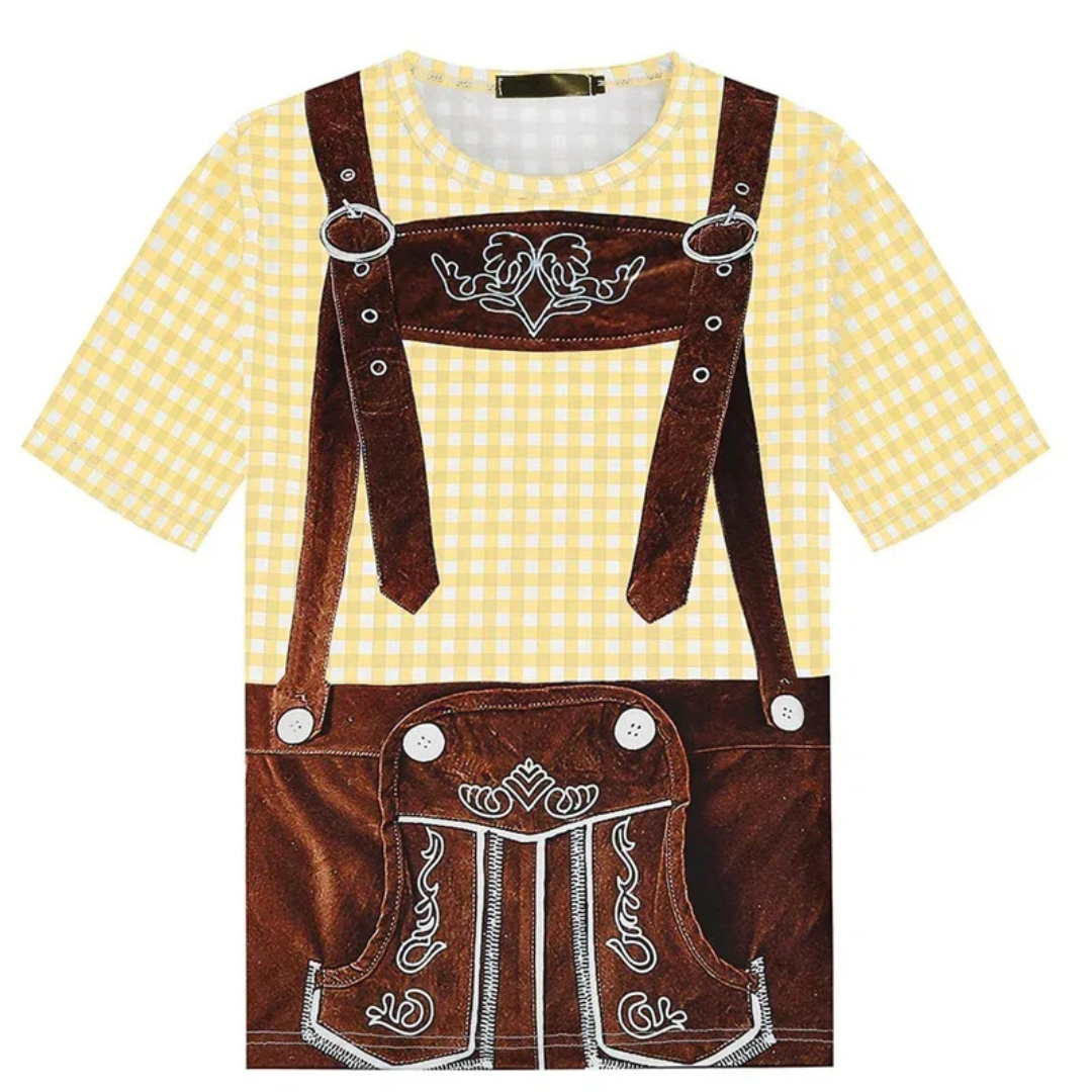 Michael Oktoberfest T-Shirt | 3D-Lederhosen-Print T-Shirt mit Hosenträger-Design für Herren