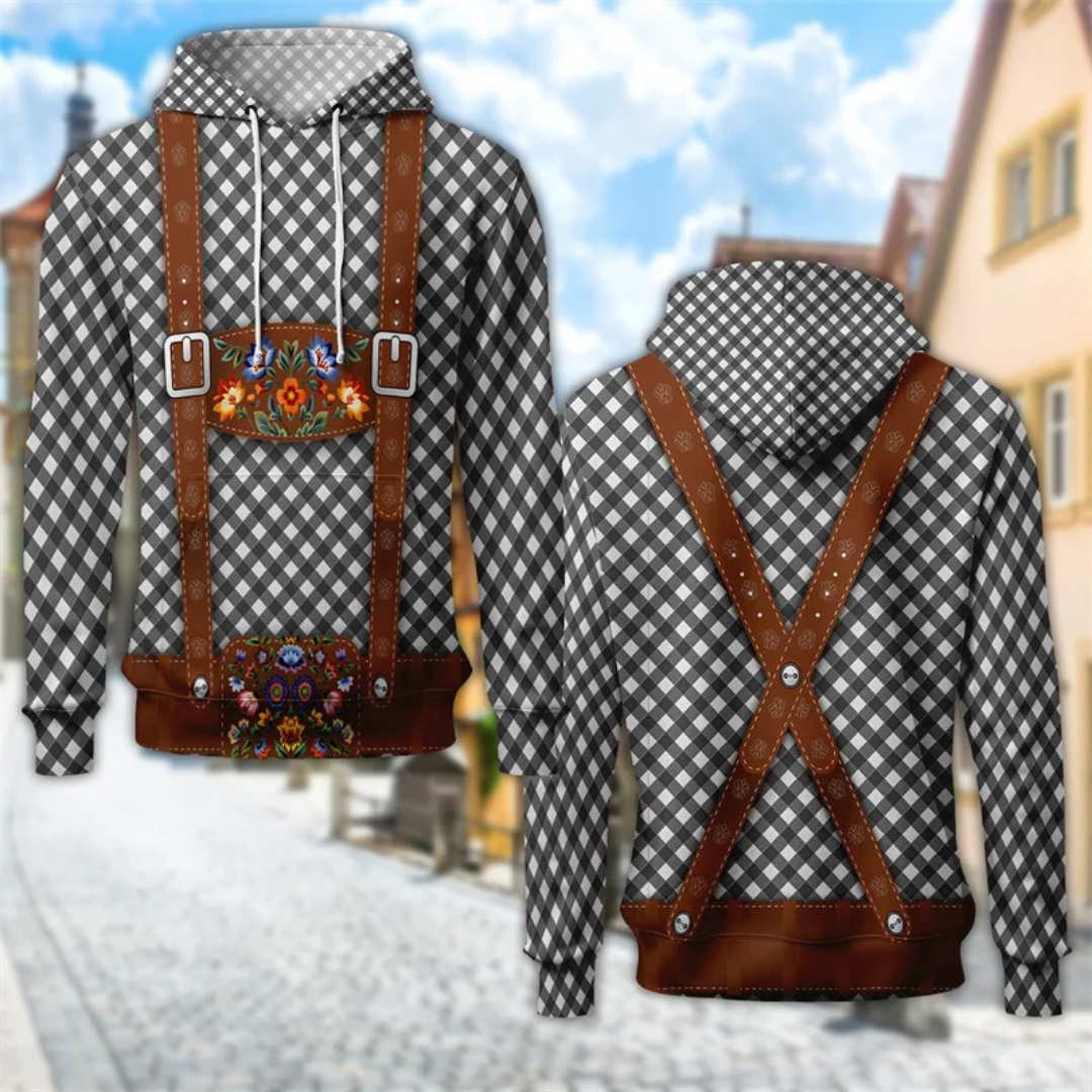 Hans Oktoberfest Kapuzenpullover | Bayerischer Trachten-Kapuzenpullover mit Lederhosen-Design für Herren