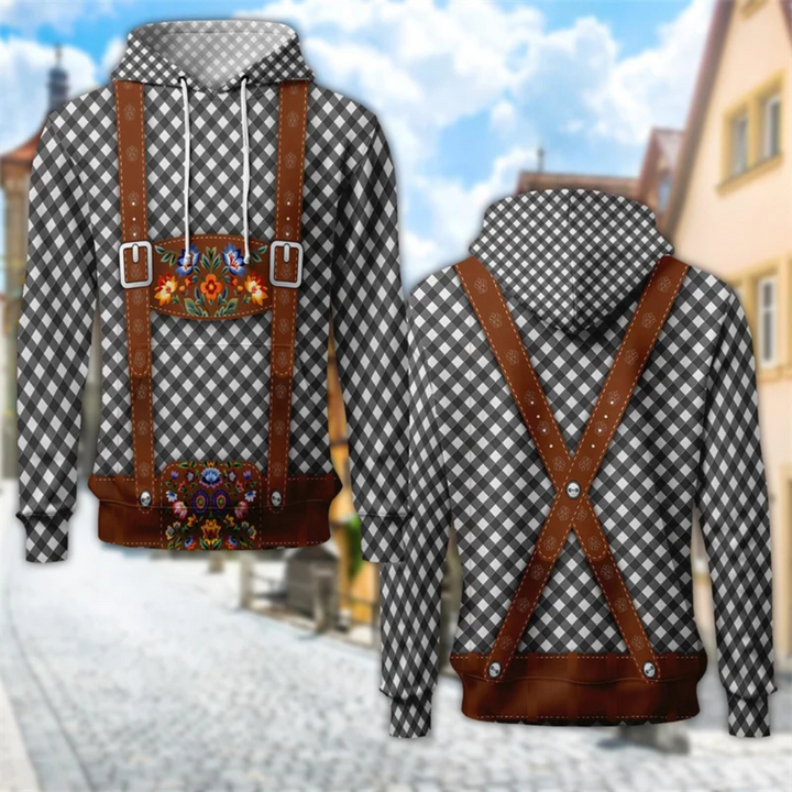 Hans Oktoberfest Kapuzenpullover | Bayerischer Trachten-Kapuzenpullover mit Lederhosen-Design für Herren