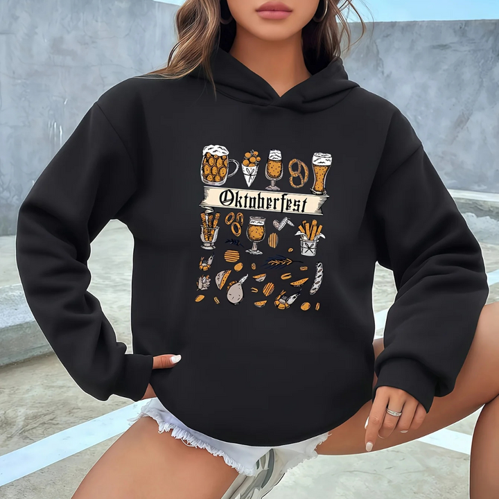 Helga Oktoberfest Kapuzenpullover | Vielseitiger Bierfest Pulli mit Icon-Sammlung für Damen