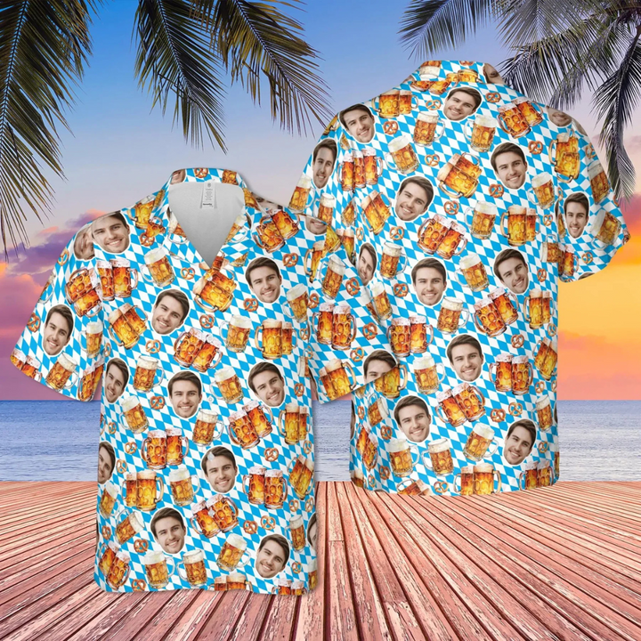 Thomas Oktoberfest Hawaiihemd | Bayern Hawaii-Shirt mit Bier und Brezel-Print für Herren