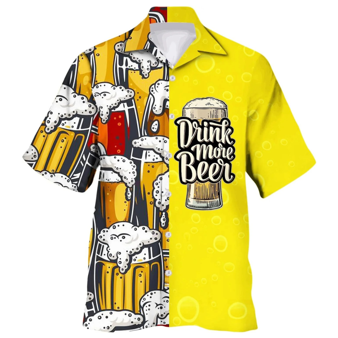 Werner Oktoberfest Hawaiihemd | Lässiges Bierfest Kurzarmhemd mit Bier-Print für Herren