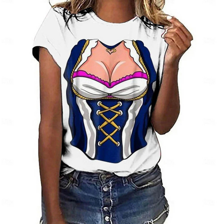 Sophia Oktoberfest T-Shirt | 3D-Dirndl-Print T-Shirt mit Korsett-Design für Damen
