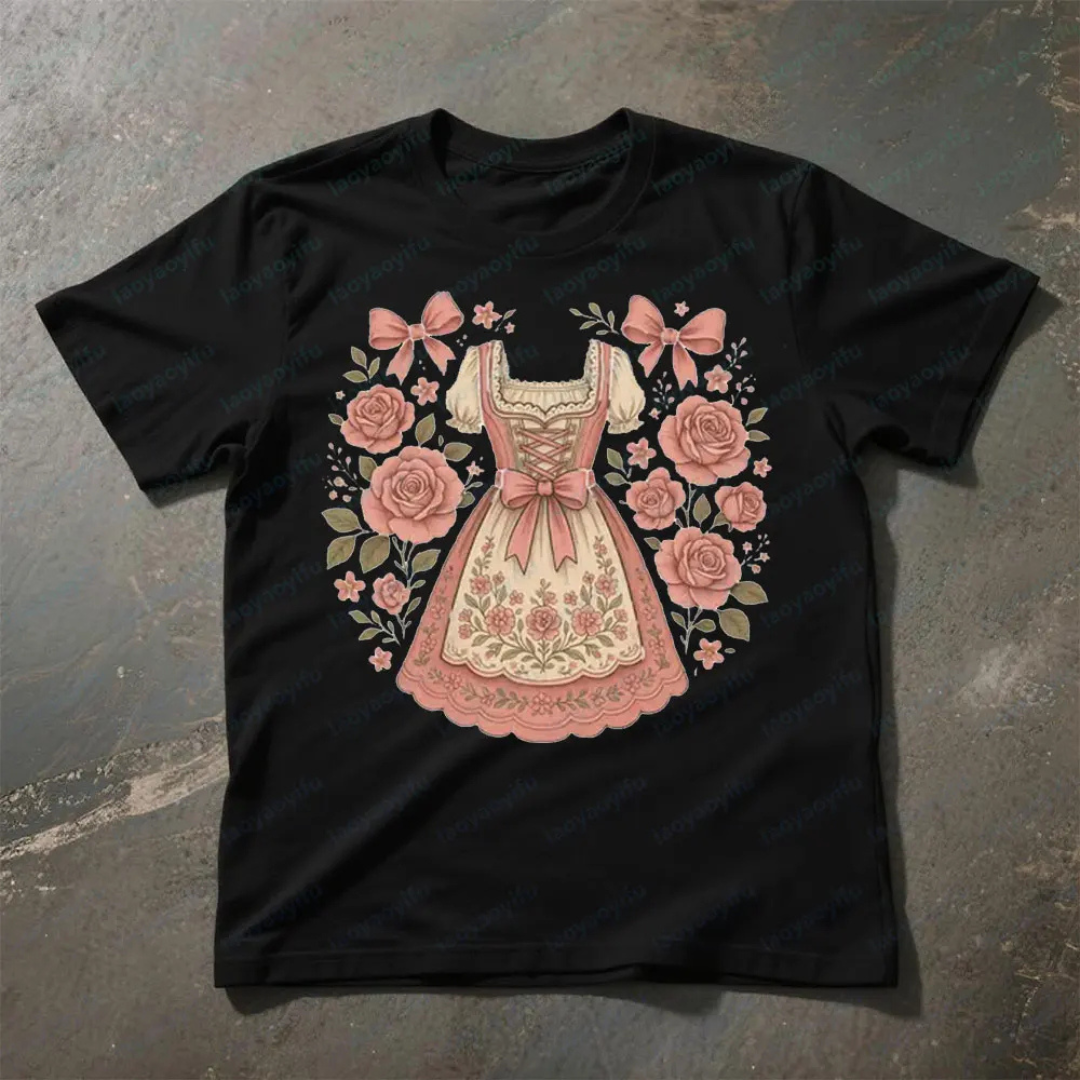 Anna Oktoberfest T-Shirt | Dirndl-Print T-Shirt mit Rosen-Design für Damen