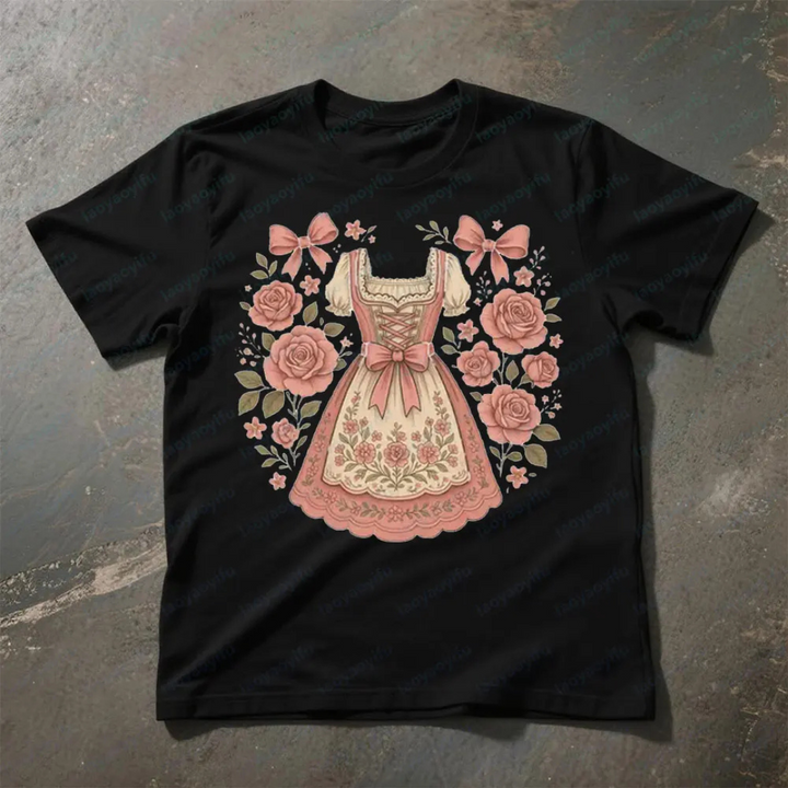 Anna Oktoberfest T-Shirt | Dirndl-Print T-Shirt mit Rosen-Design für Damen