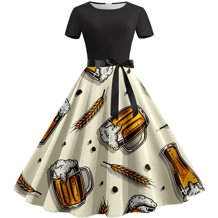 Margarete Oktoberfest Kleid | Retro Swing-Kleid mit Bierkrug-Print für Damen