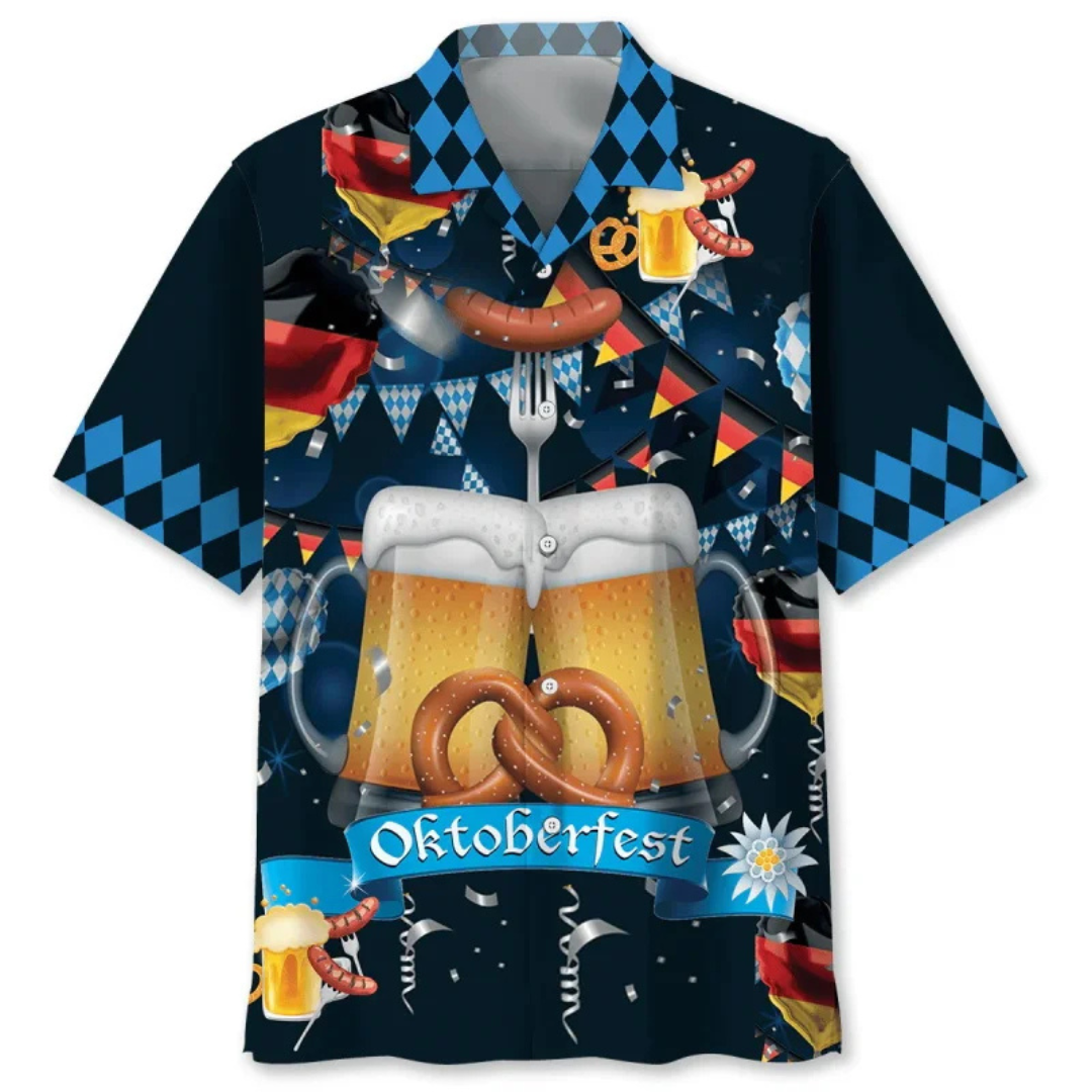 Klaus Oktoberfest Hawaiihemd | Bier Hawaii-Shirt mit tropischem Bierkrug-Print für Herren