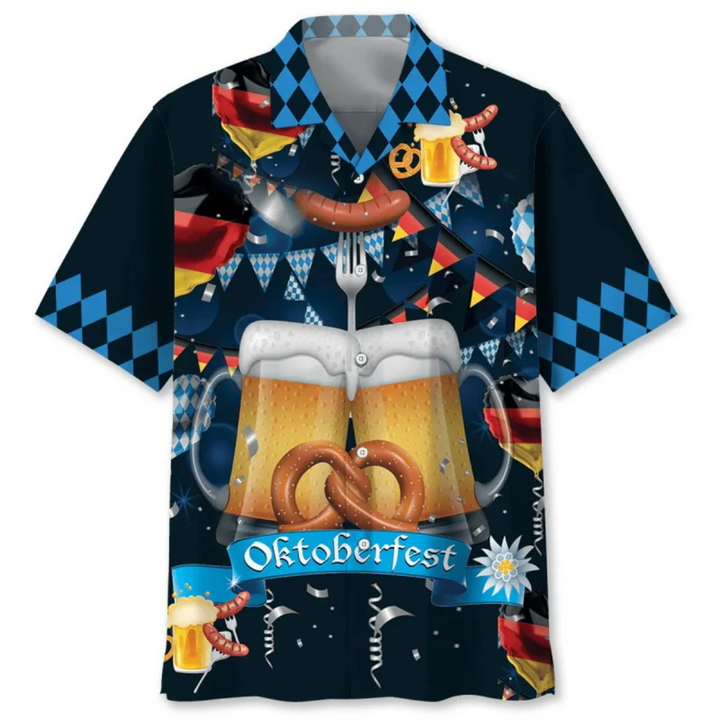 Klaus Oktoberfest Hawaiihemd | Bier Hawaii-Shirt mit tropischem Bierkrug-Print für Herren