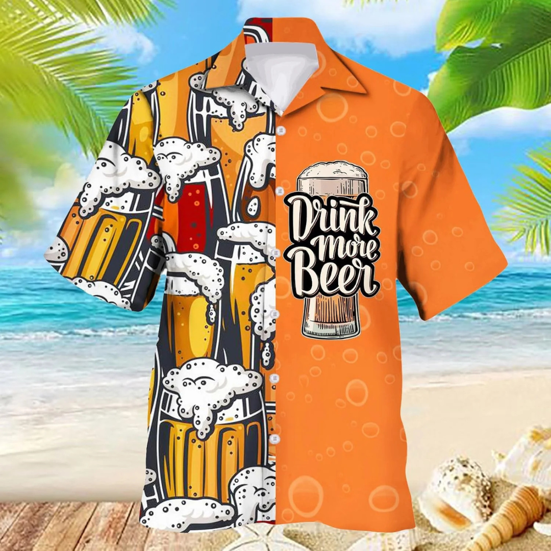 Werner Oktoberfest Hawaiihemd | Lässiges Bierfest Kurzarmhemd mit Bier-Print für Herren