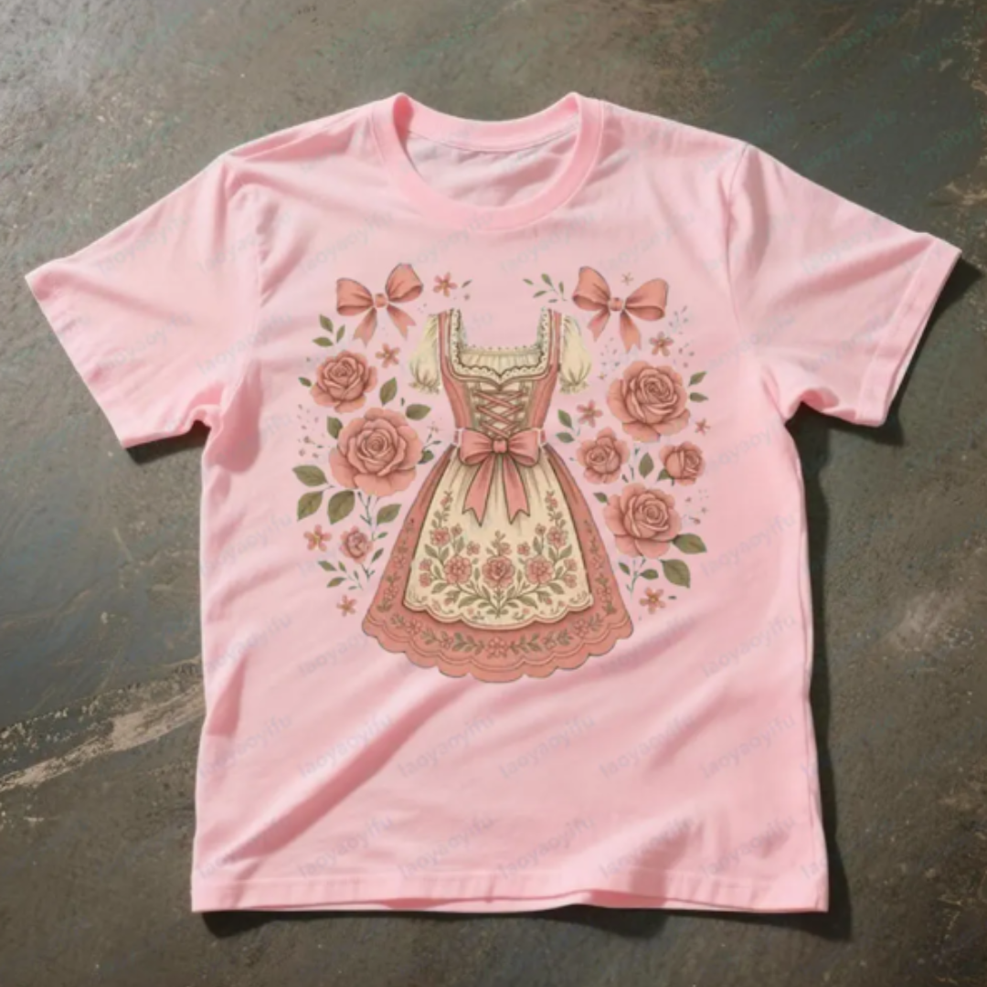 Anna Oktoberfest T-Shirt | Dirndl-Print T-Shirt mit Rosen-Design für Damen