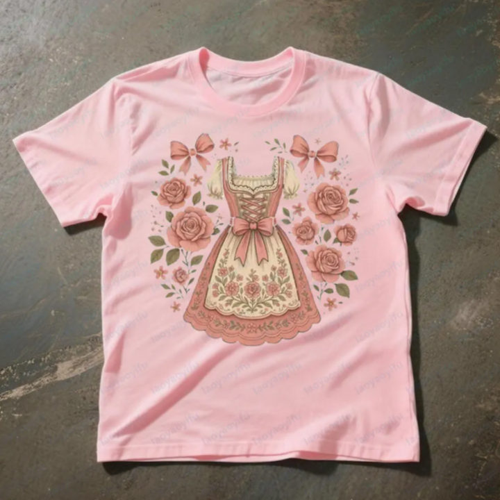 Anna Oktoberfest T-Shirt | Dirndl-Print T-Shirt mit Rosen-Design für Damen