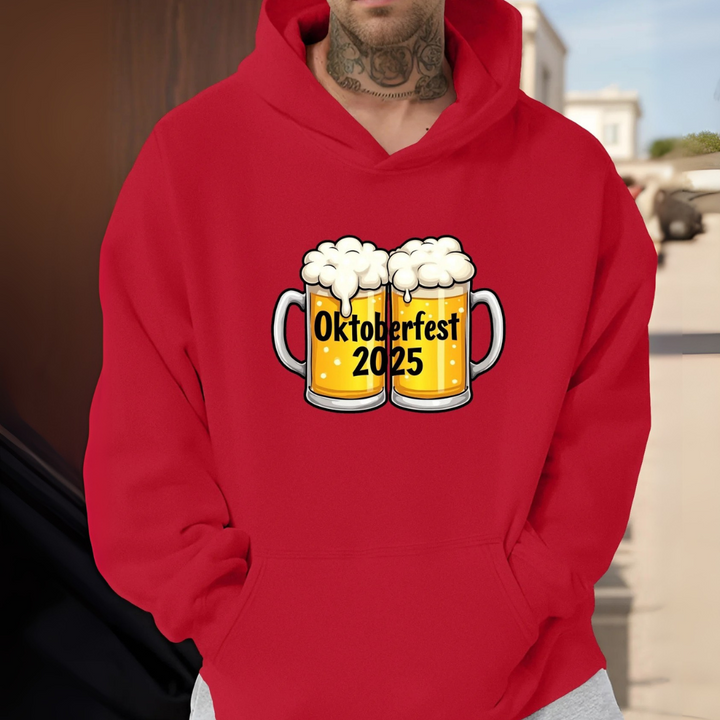 Maximilian Oktoberfest Kapuzenpullover | Klassischer Bierfest Pulli mit Doppel-Bierkrug-Motiv für Herren