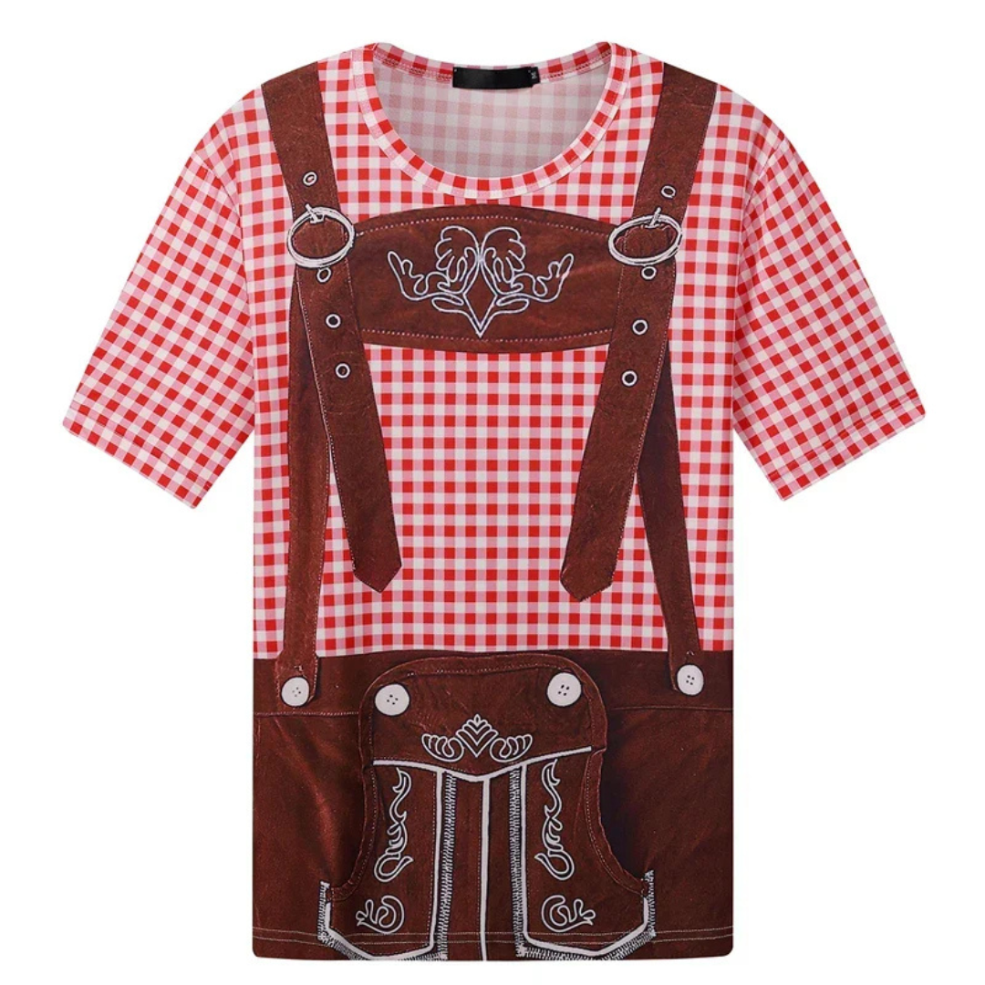 Michael Oktoberfest T-Shirt | 3D-Lederhosen-Print T-Shirt mit Hosenträger-Design für Herren
