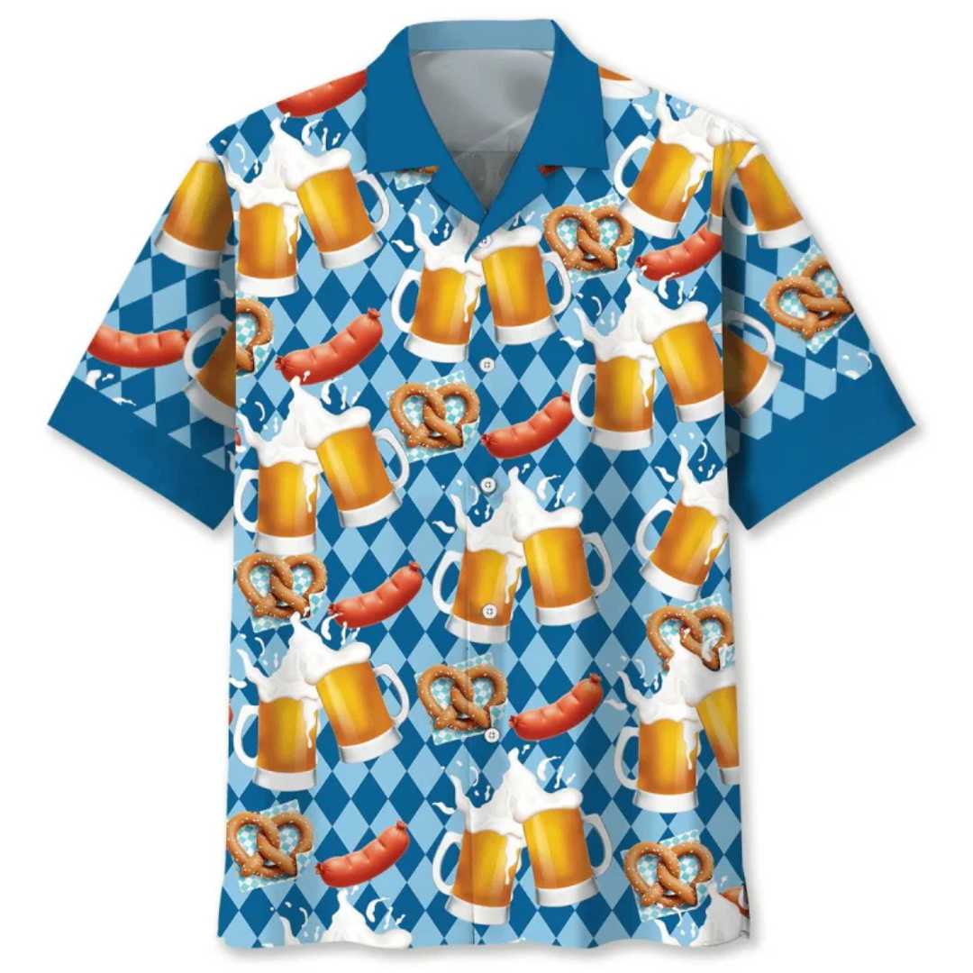 Klaus Oktoberfest Hawaiihemd | Bier Hawaii-Shirt mit tropischem Bierkrug-Print für Herren