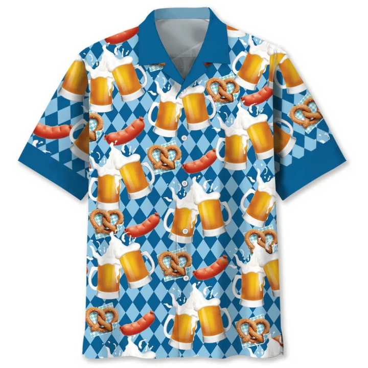 Klaus Oktoberfest Hawaiihemd | Bier Hawaii-Shirt mit tropischem Bierkrug-Print für Herren