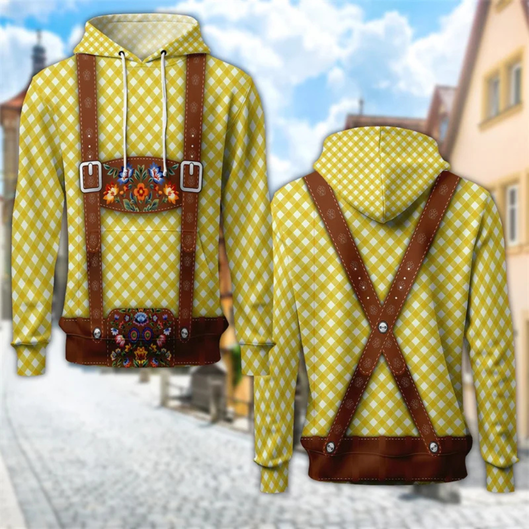 Hans Oktoberfest Kapuzenpullover | Bayerischer Trachten-Kapuzenpullover mit Lederhosen-Design für Herren