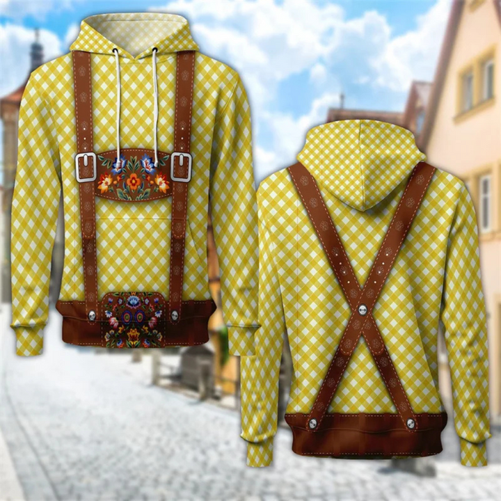 Hans Oktoberfest Kapuzenpullover | Bayerischer Trachten-Kapuzenpullover mit Lederhosen-Design für Herren