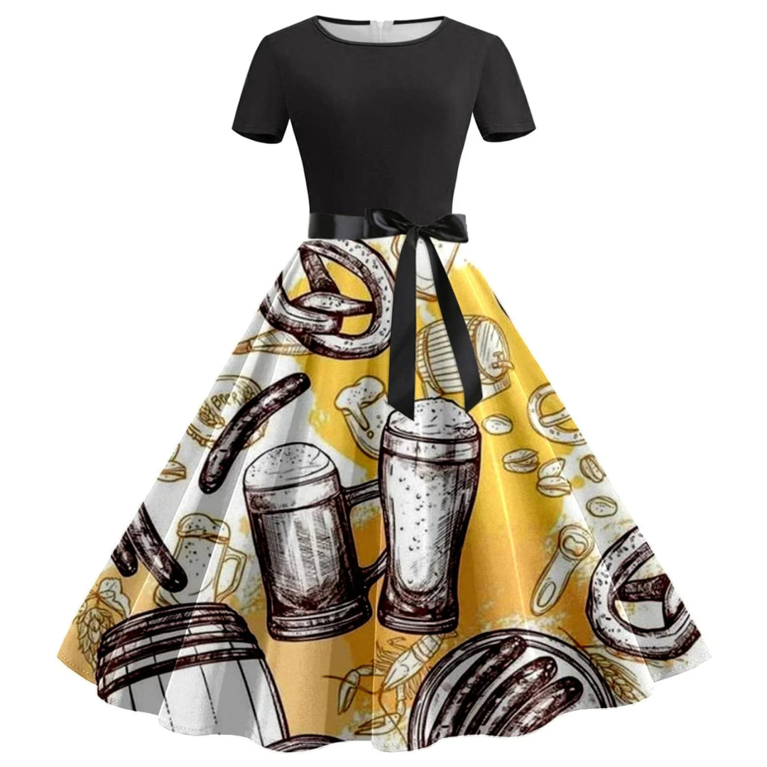 Margarete Oktoberfest Kleid | Retro Swing-Kleid mit Bierkrug-Print für Damen