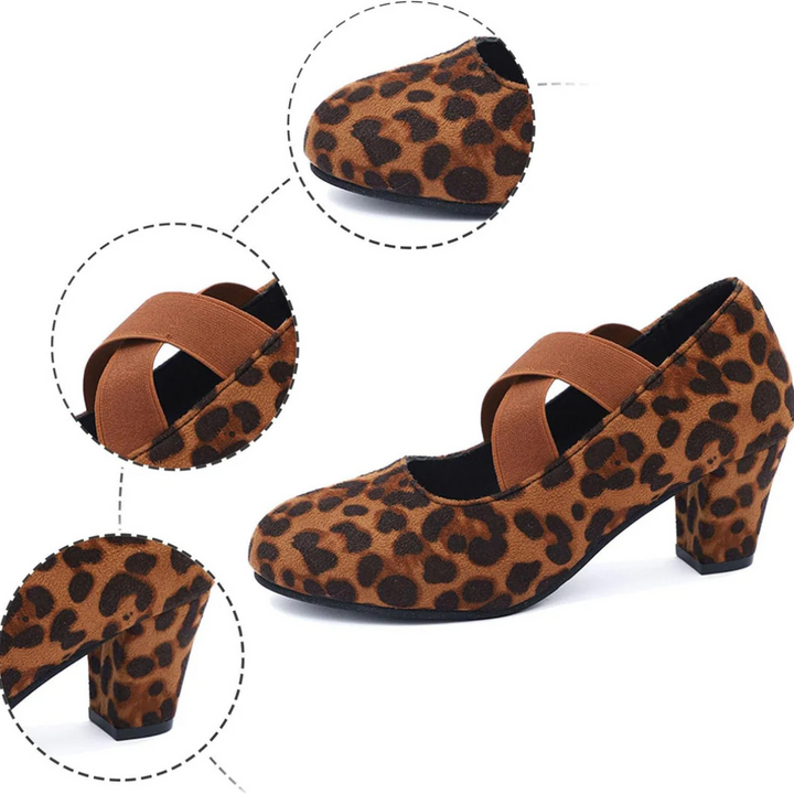 Franziska Oktoberfest Pumps | Trendige Leoparden-Samt Pumps mit Riemchen für Damen