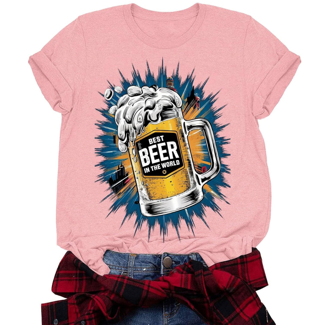 Petra Oktoberfest T-Shirt | Dynamisches Bierfest Shirt mit Bierkrug-Burst für Damen