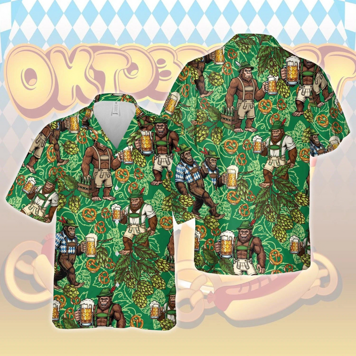 Thomas Oktoberfest Hawaiihemd | Bayern Hawaii-Shirt mit Bier und Brezel-Print für Herren