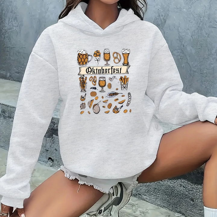 Helga Oktoberfest Kapuzenpullover | Vielseitiger Bierfest Pulli mit Icon-Sammlung für Damen