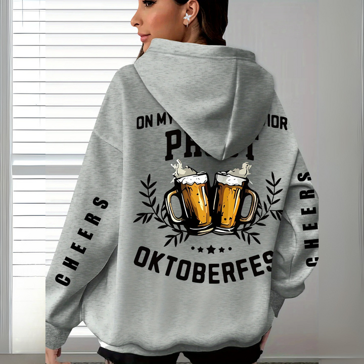 Gisela Oktoberfest Kapuzenpullover | Oversized Bierfest Pulli mit Rücken-Print für Damen