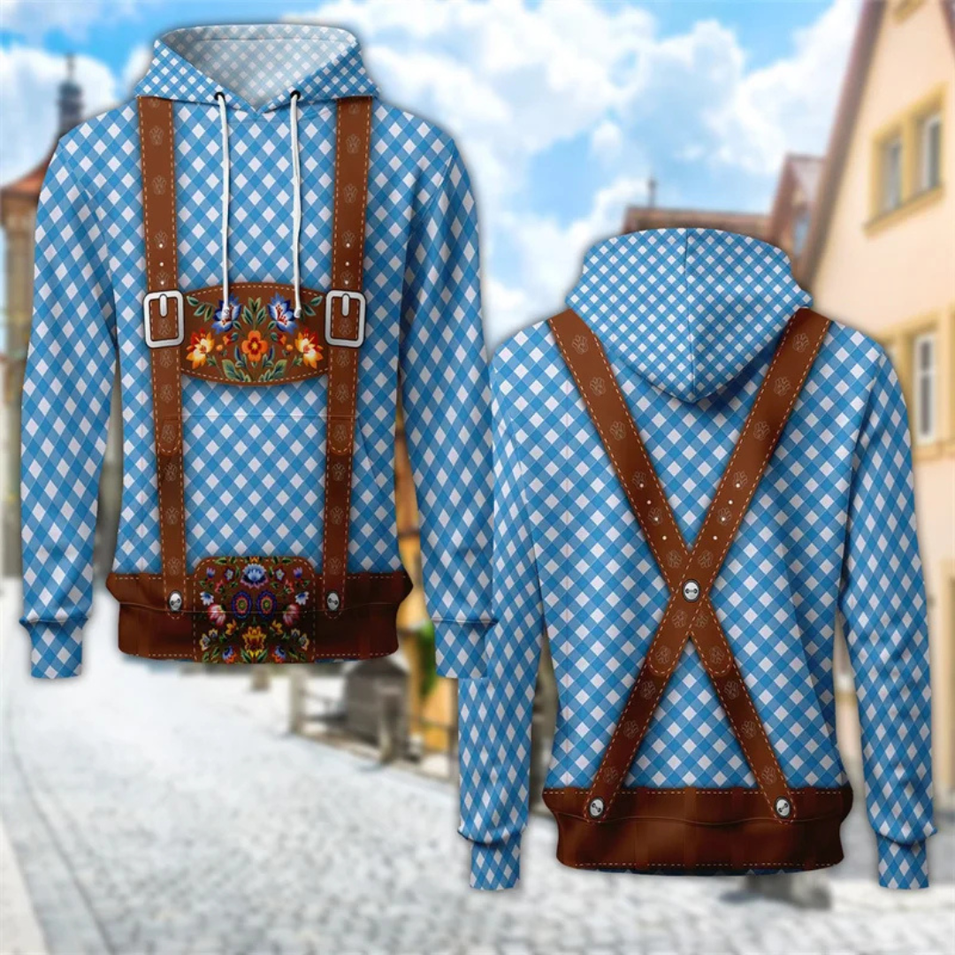 Hans Oktoberfest Kapuzenpullover | Bayerischer Trachten-Kapuzenpullover mit Lederhosen-Design für Herren