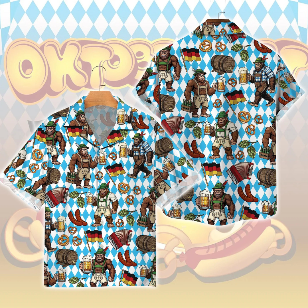Thomas Oktoberfest Hawaiihemd | Bayern Hawaii-Shirt mit Bier und Brezel-Print für Herren