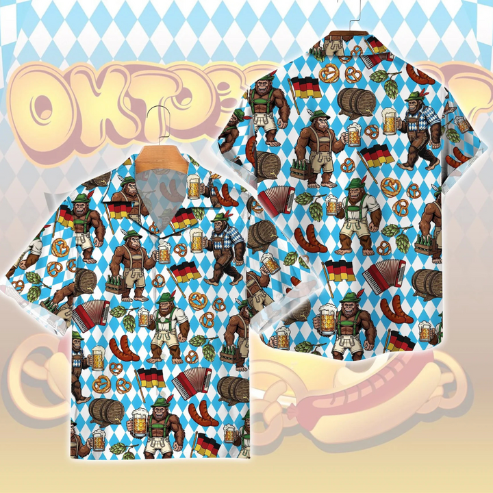 Thomas Oktoberfest Hawaiihemd | Bayern Hawaii-Shirt mit Bier und Brezel-Print für Herren