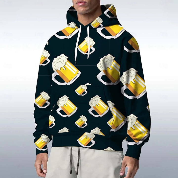 Max Bier Kapuzenpullover | Oktoberfest Kapuzenpullover mit Bierkrug-Print für Herren