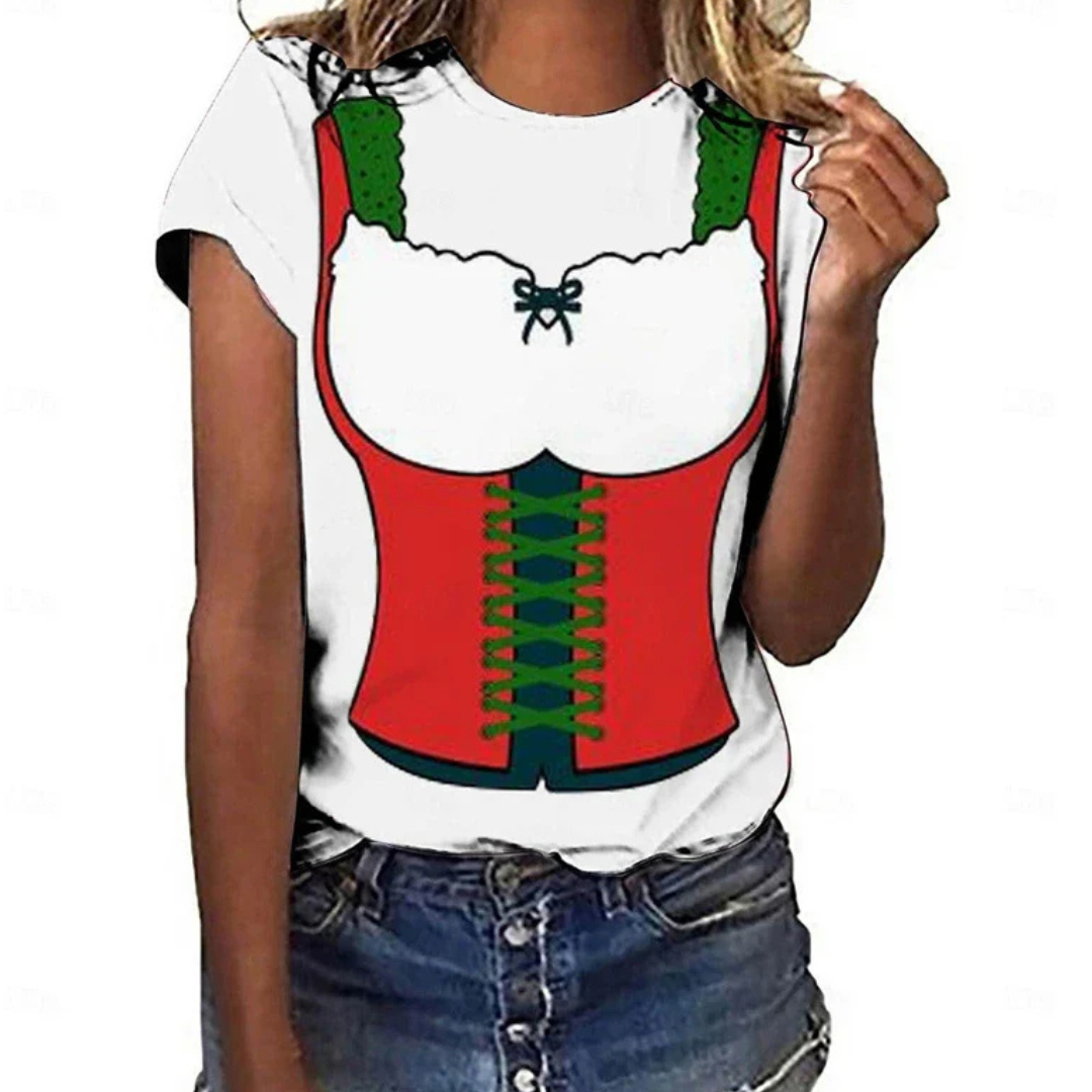 Sophia Oktoberfest T-Shirt | 3D-Dirndl-Print T-Shirt mit Korsett-Design für Damen