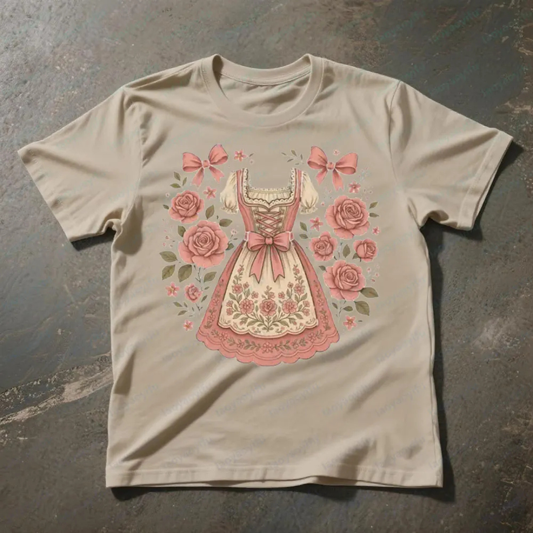 Anna Oktoberfest T-Shirt | Dirndl-Print T-Shirt mit Rosen-Design für Damen